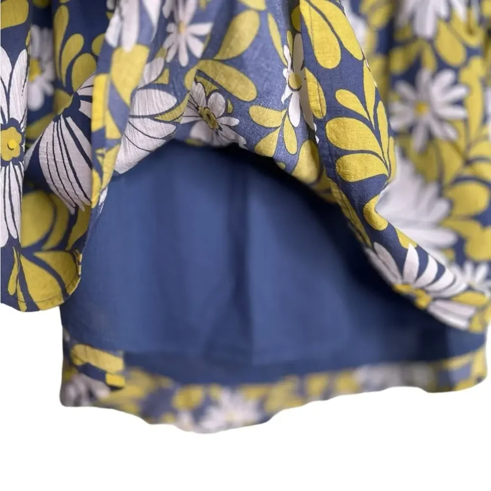 Aerie Floral Side Tie Blue Yellow White Mini Skirt Size Large